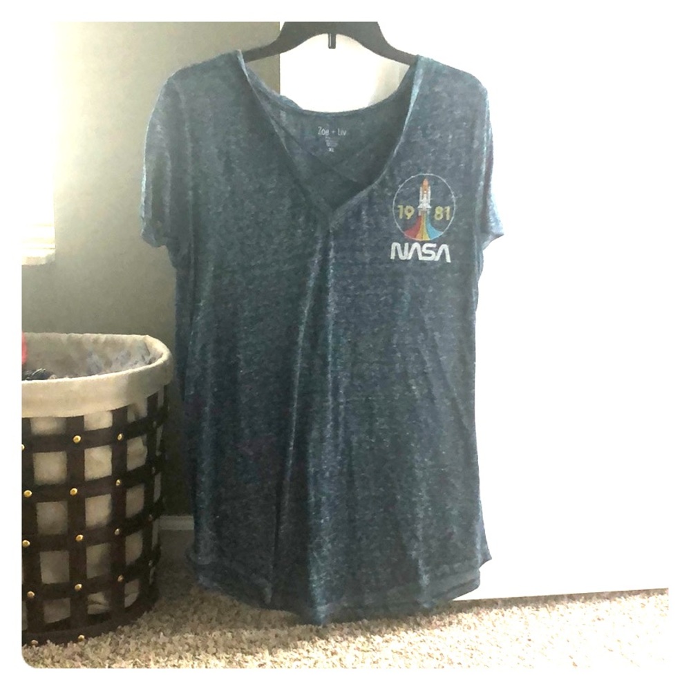 Vneck nasa shirt with cross strings.